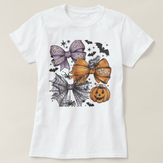 Schattige Halloween Bow T-Shirt – Paarse Sterrenbo (Design voorkant)