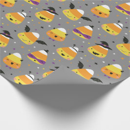 Schattige Halloween Candy Corns in kostuum grijs Cadeaupapier