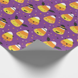 Schattige Halloween Candy Corns in paarse kostuums Cadeaupapier