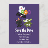 Schattige Halloween Cat, Bat, Mama Save the Date Uitnodiging Briefkaart (Voorkant)