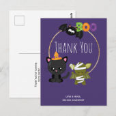 Schattige Halloween Cat, Bat & Mummy Boo Dank je Briefkaart (Voorkant / Achterkant)