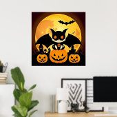 Schattige Halloween Cat-personage met pompoenen Poster (Thuiskantoor)