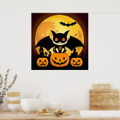 Schattige Halloween Cat-personage met pompoenen Poster (Keuken)
