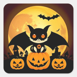 Schattige Halloween Cat-personage met pompoenen Vierkante Sticker