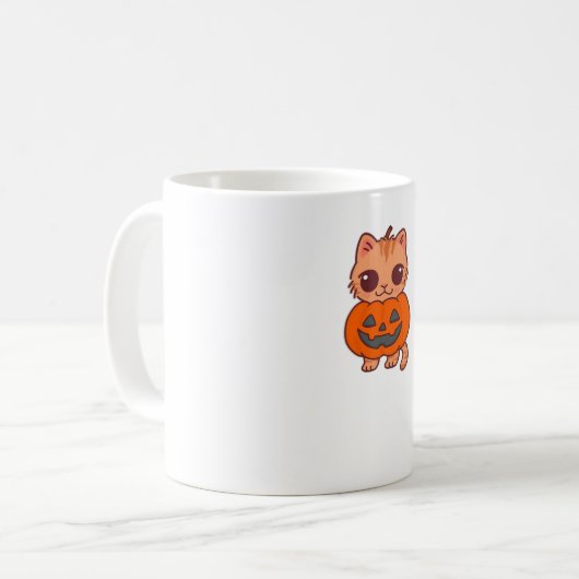 Schattige Halloween Cat T-shirt – Twee Kawaii Cats Koffiemok (Voorkant links)