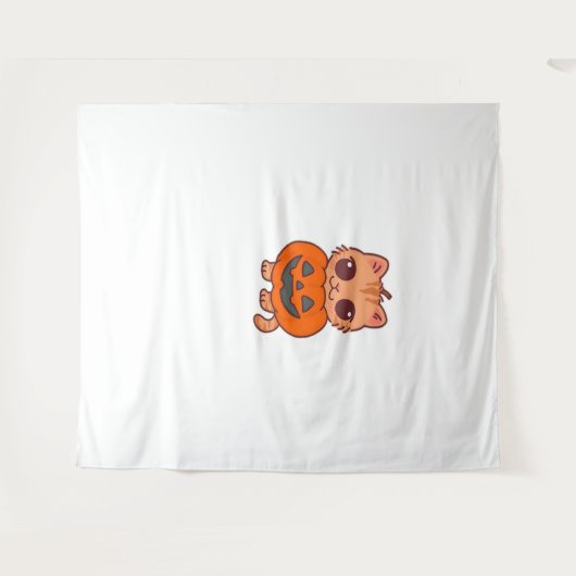 Schattige Halloween Cat T-shirt – Twee Kawaii Cats Wandkleed (Voorkant (horizontaal))