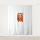 Schattige Halloween Cat T-shirt – Twee Kawaii Cats Wandkleed (Voorkant)