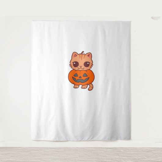 Schattige Halloween Cat T-shirt – Twee Kawaii Cats Wandkleed (Voorkant)