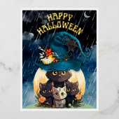 Schattige Halloween Cats Folie Briefkaart (Voorkant)
