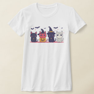 Schattige Halloween Cats T-shirt – Kawaii Witch, P