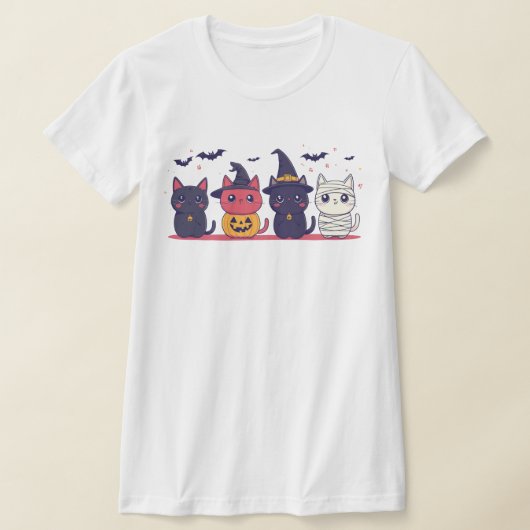 Schattige Halloween Cats T-shirt – Kawaii Witch, P (Laagn)
