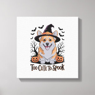 Schattige Halloween Corgi in Heksenhoed Canvas Afdruk