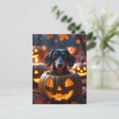 Schattige Halloween Dachshond in uitgeholde pompoe Feestdagenkaart (Staand voorkant)