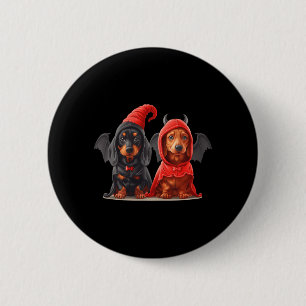 Schattige Halloween-dachshondhonden Duivelkostuum  Ronde Button 5,7 Cm
