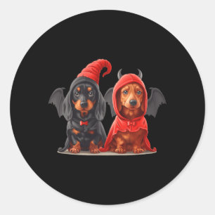 Schattige Halloween-dachshondhonden Duivelkostuum  Ronde Sticker