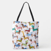 Schattige halloween dachshunds in Costumes Canvas Tote Bag (Achterkant)