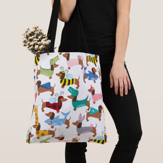 Schattige halloween dachshunds in Costumes Canvas Tote Bag (Dichtbij)