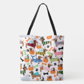 Schattige halloween dachshunds in Costumes Canvas  Tote Bag (Achterkant)