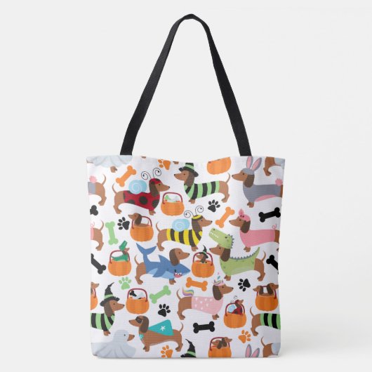 Schattige halloween dachshunds in Costumes Canvas Tote Bag (Achterkant)