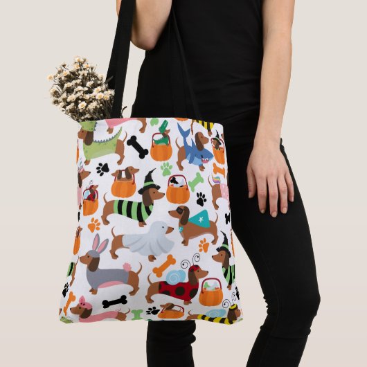 Schattige halloween dachshunds in Costumes Canvas  Tote Bag (Dichtbij)