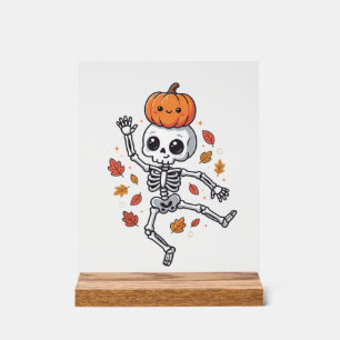 Schattige Halloween Dansende Skelet met Pompoen Ho Acryl Bord