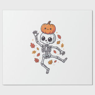 Schattige Halloween Dansende Skelet met Pompoen Ho Cadeaupapier