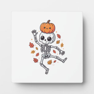 Schattige Halloween Dansende Skelet met Pompoen Ho Fotoplaat