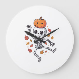 Schattige Halloween Dansende Skelet met Pompoen Ho Grote Klok