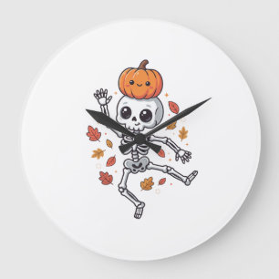 Schattige Halloween Dansende Skelet met Pompoen Ho Grote Klok
