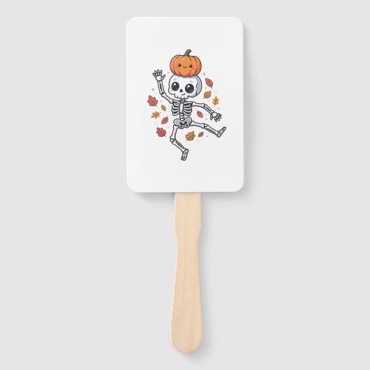 Schattige Halloween Dansende Skelet met Pompoen Ho Handwaaier (Voorkant)