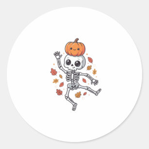 Schattige Halloween Dansende Skelet met Pompoen Ho Ronde Sticker