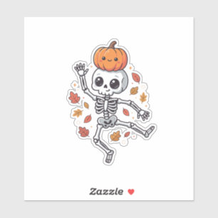 Schattige Halloween Dansende Skelet met Pompoen Ho Sticker