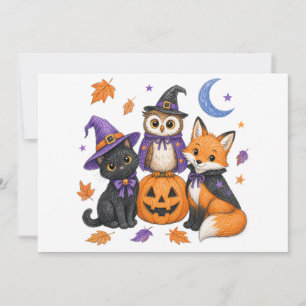 Schattige Halloween-dieren - Heks Zwarte Kat Uil V Aankondiging