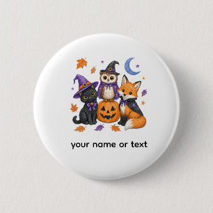 Schattige Halloween Dieren - Heks Zwarte Kat Uil V Ronde Button 5,7 Cm