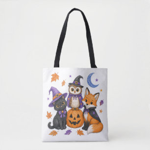 Schattige Halloween Dieren - Heks Zwarte Kat Uil V Tote Bag