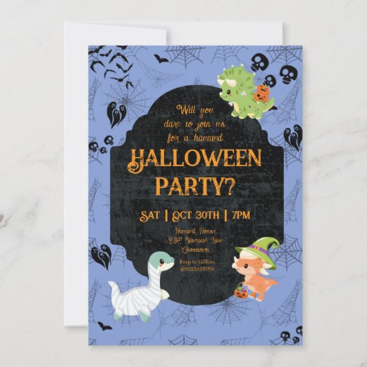 Schattige Halloween Dino 1 Feest Kaart (Voorkant)
