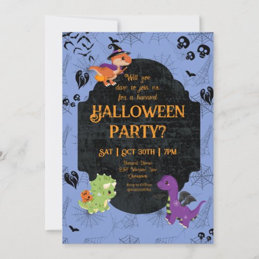 Schattige Halloween Dino 2 Feest Kaart (Voorkant)