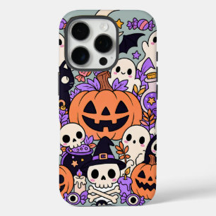 Schattige Halloween Doodle Collage iPhone 16 Pro Hoesje