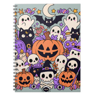 Schattige Halloween Doodle Collage Notitieboek