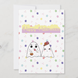 Schattige Halloween Doodle Geesten Plat Vakantieka Feestdagenkaart