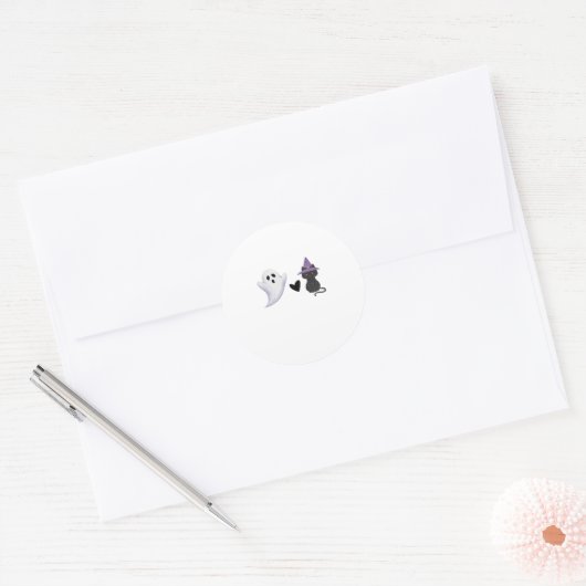 Schattige Halloween Duo vriendelijke geest en zwar Ronde Sticker (Envelop)