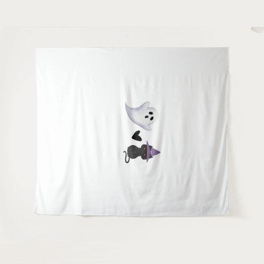 Schattige Halloween Duo vriendelijke geest en zwar Wandkleed (Voorkant (horizontaal))