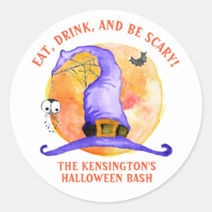 Schattige Halloween Eat Drink Wees Enge Paarse Hek Ronde Sticker