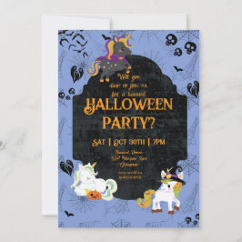 Schattige Halloween- Eenhoorns 1 Feestje Kaart