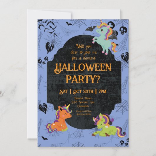 Schattige Halloween- Eenhoorns 2 Feestje Kaart (Voorkant)