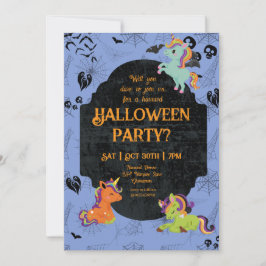 Schattige Halloween- Eenhoorns 2 Feestje Kaart