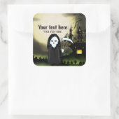 Schattige Halloween feest Duivel Skelet Vierkante Sticker (Tas)