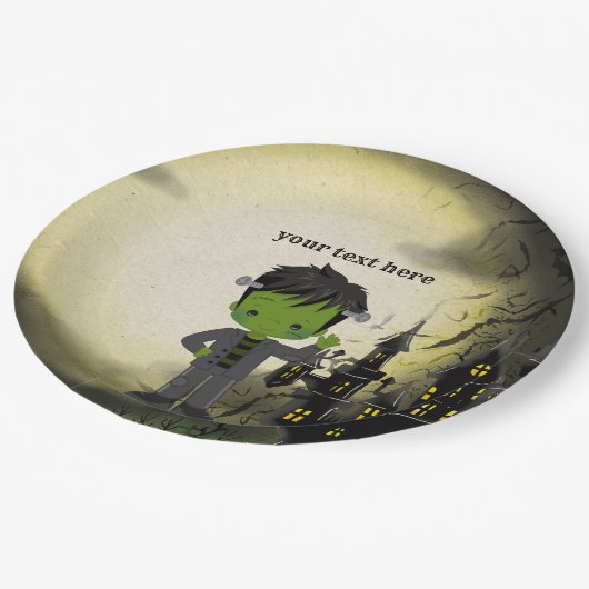 Schattige Halloween feest Frankenstein Papieren Bordje (Gekanteld)