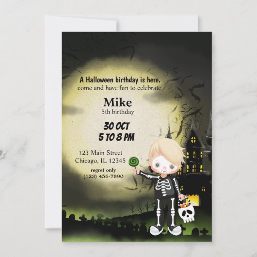 Schattige Halloween feest Skelet Kaart (Voorkant)