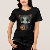 Schattige Halloween Frankenstein Cat T-Shirt (Voorkant)